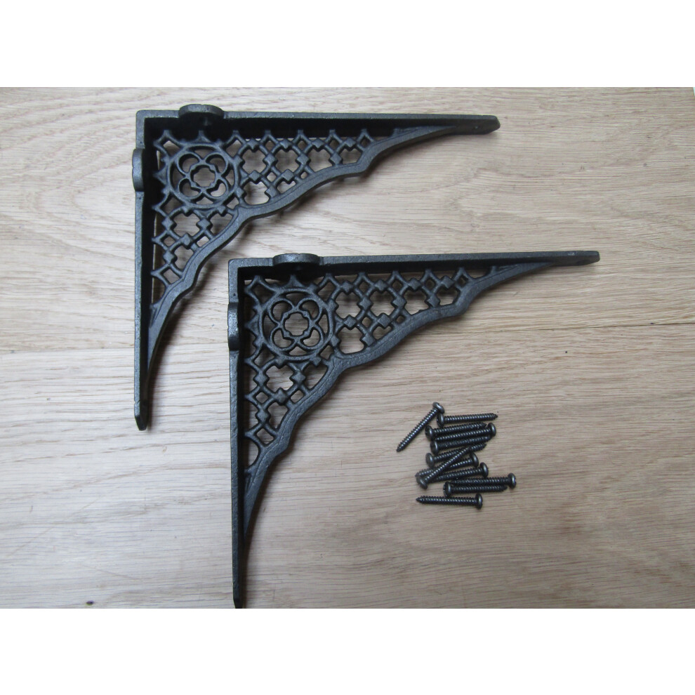 Pair Of Jali Lattice Shelf Brackets Antique Iron 8" By Ironmongery World 5057067415082