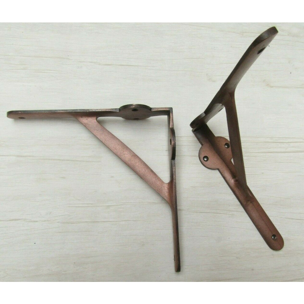 Pair Of Lugged Industrial Gallows Shelf Brackets Antique Copper By Ironmongery World 5057067997298