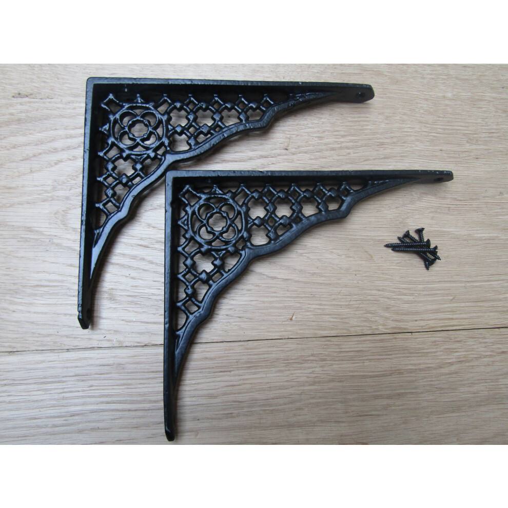 Pair Of 12" Lattice Shelf Brackets Black Antique By Ironmongery World 5055979724551