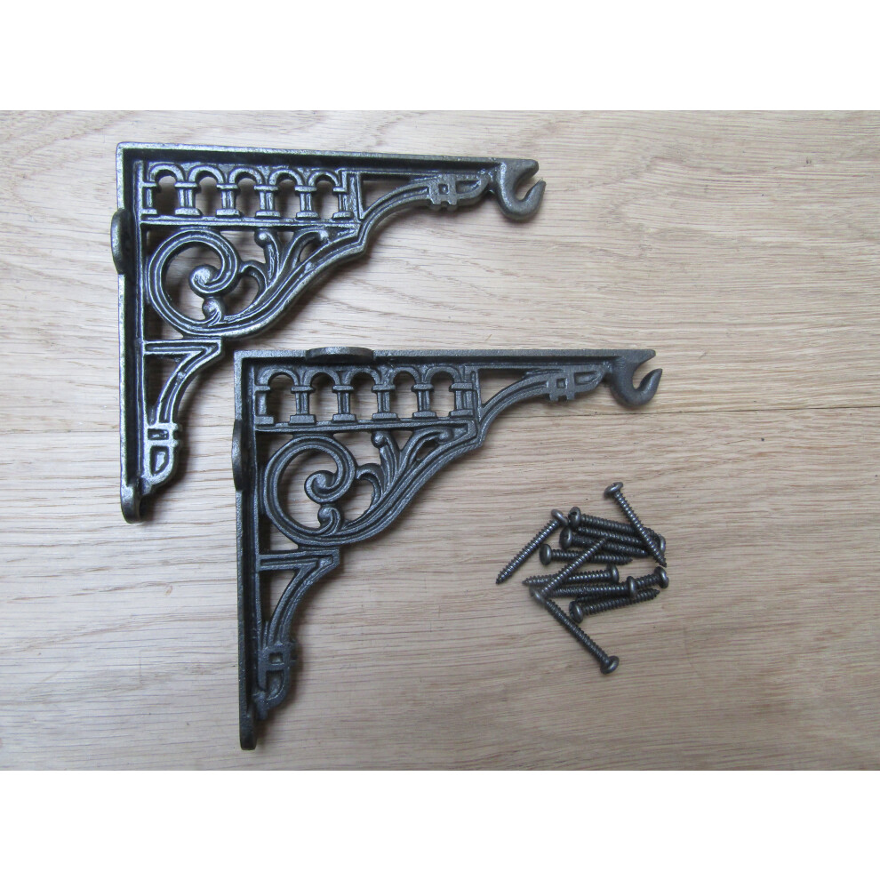 Pair Of 10" Roman Hook Shelf Brackets Antique Iron By Ironmongery World 5057067516277