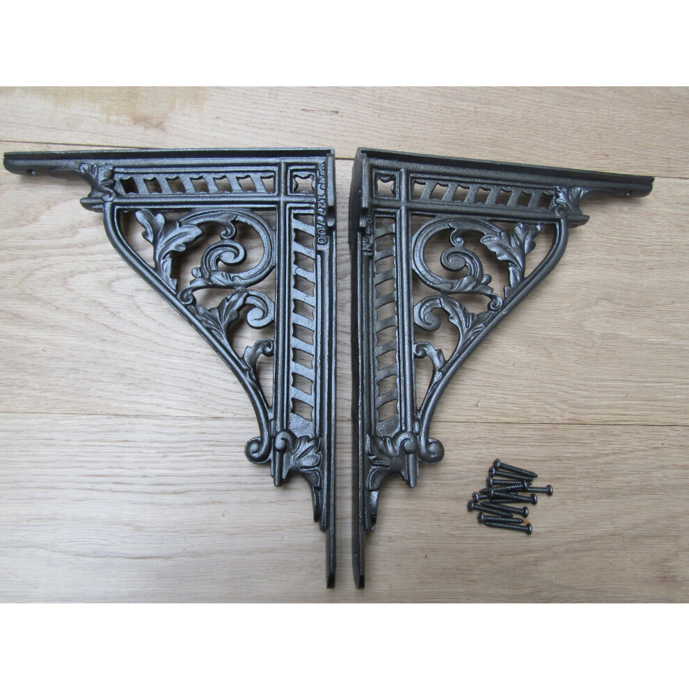 Pair Of 12" Ornate Shelf Brackets Antique Iron By Ironmongery World 5057067908997