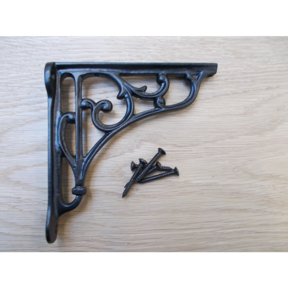 Pair Of 4" Victorian Scroll Shelf Brackets Black Antique By Ironmongery World 5057067901639