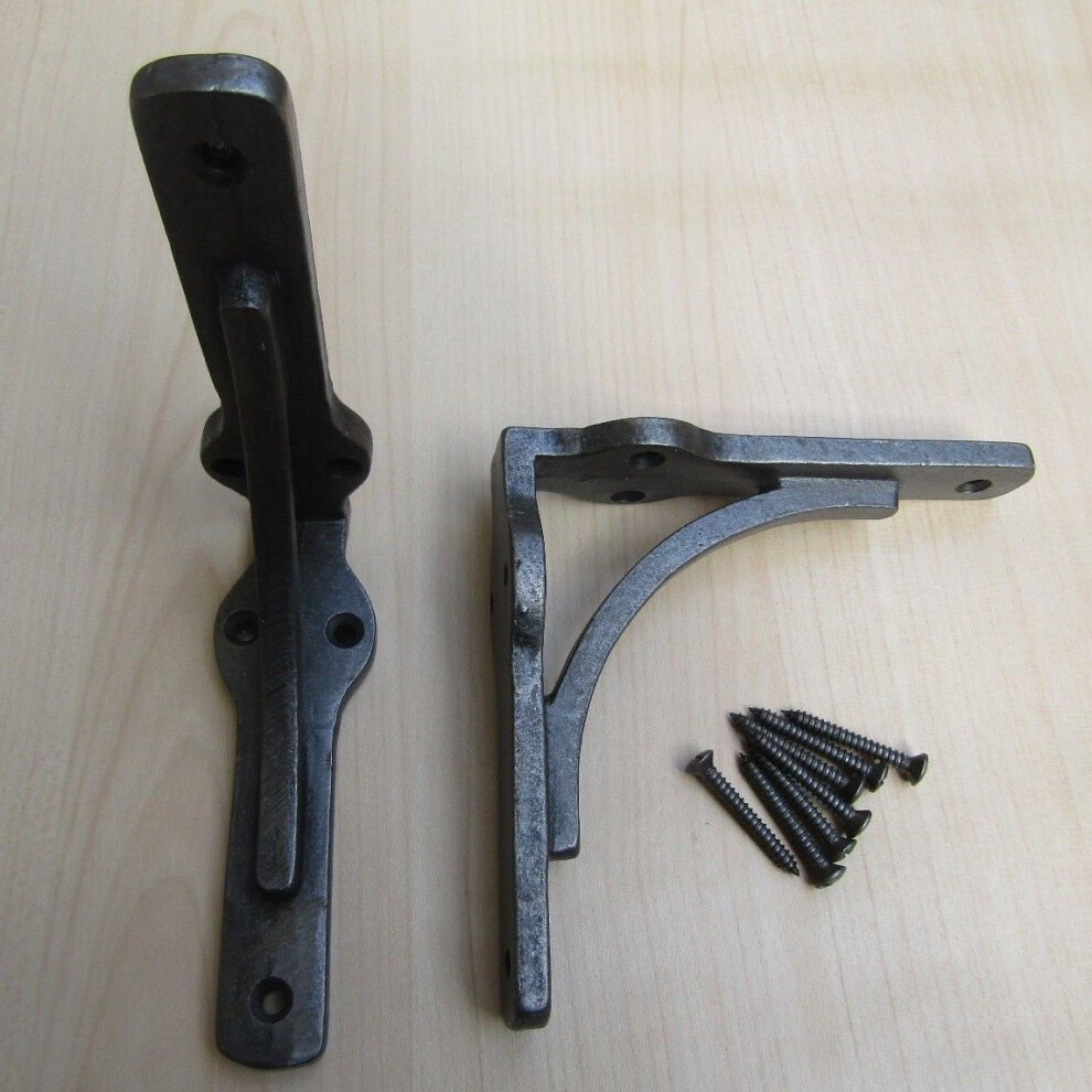 Pair Of Industrial Gallows Shelf Brackets Antique Iron 4'' By Ironmongery World 5057067891312