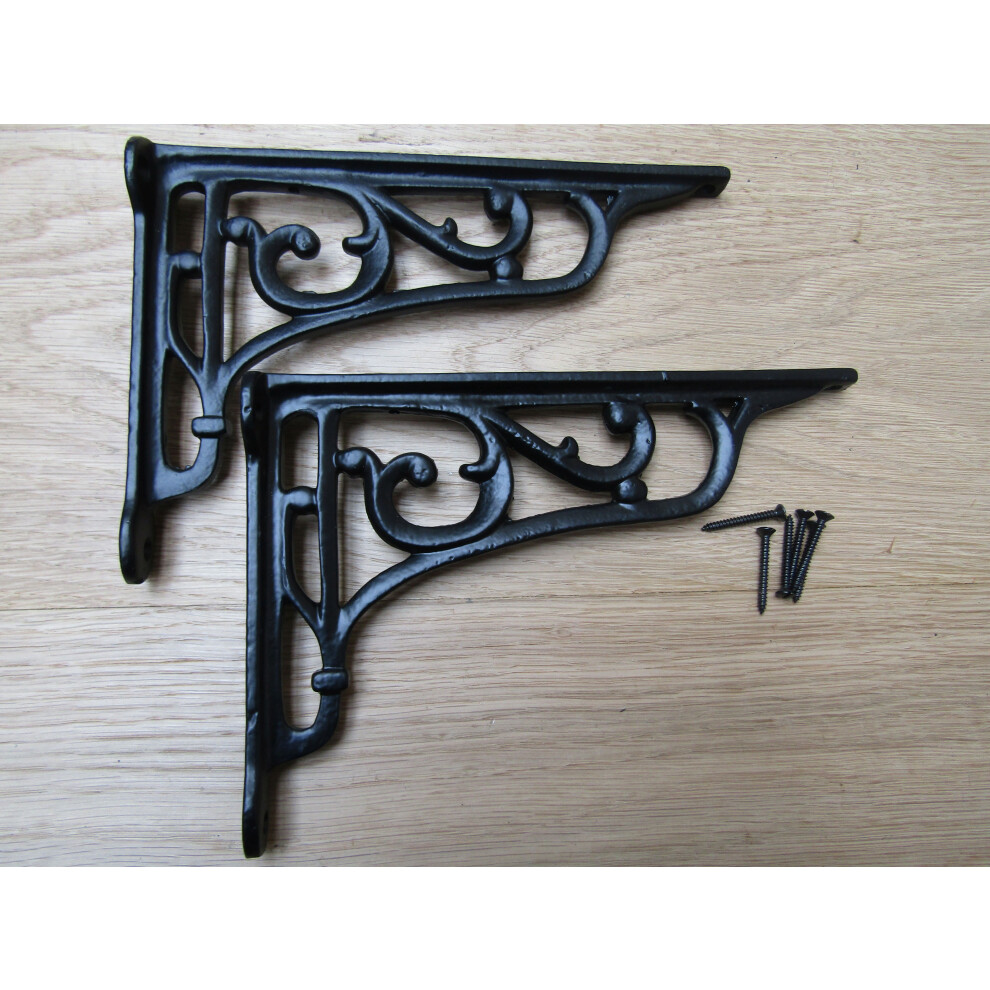 Pair Of 9" Victorian Scroll Shelf Brackets Black Antique By Ironmongery World 5057067975418