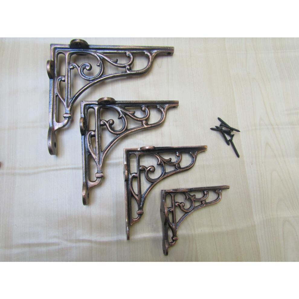 Pair Of 6" Victorian Scroll Shelf Brackets Antique Copper By Ironmongery World 5057067933616