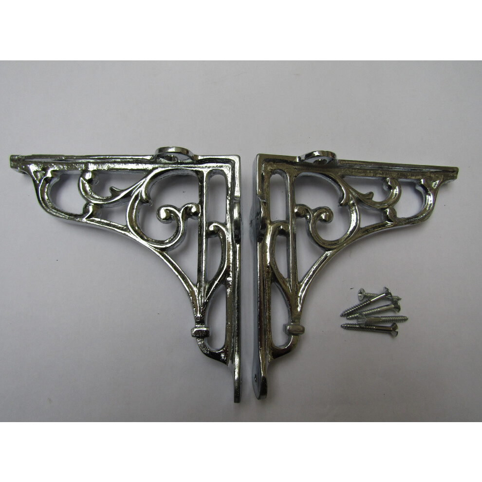 Pair Of 6" Victorian Scroll Shelf Brackets Polished Chrome By Ironmongery World 5057067949464