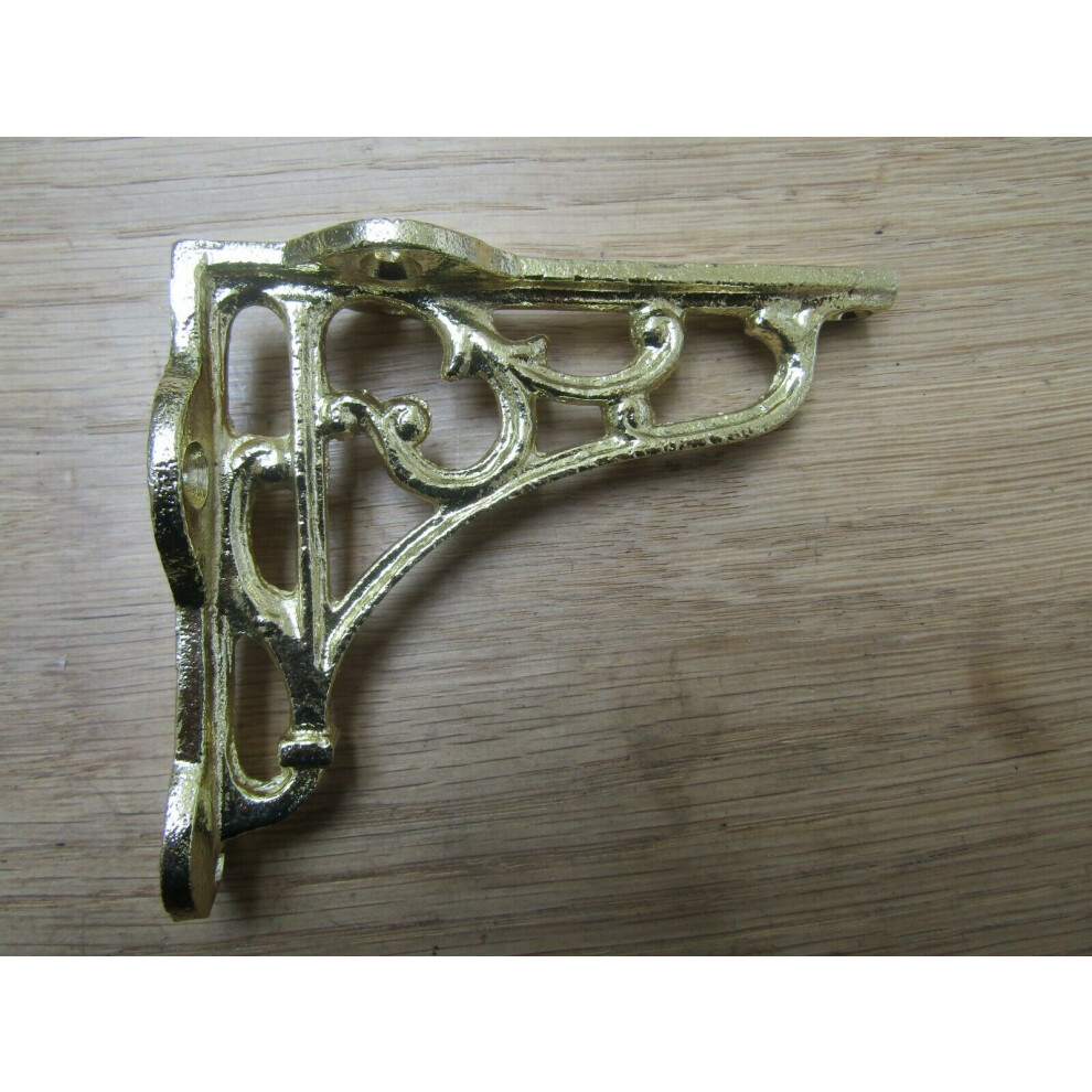 Pair Of 4" Victorian Scroll Shelf Brackets Polished Brass By Ironmongery World 5057067915124