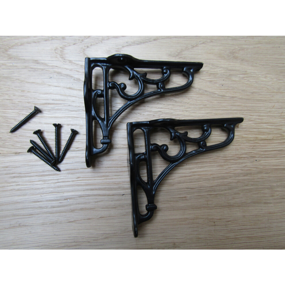 Pair Of 2.75" Victorian Scroll Shelf Brackets Black Antique By Ironmongery World 5055979724490