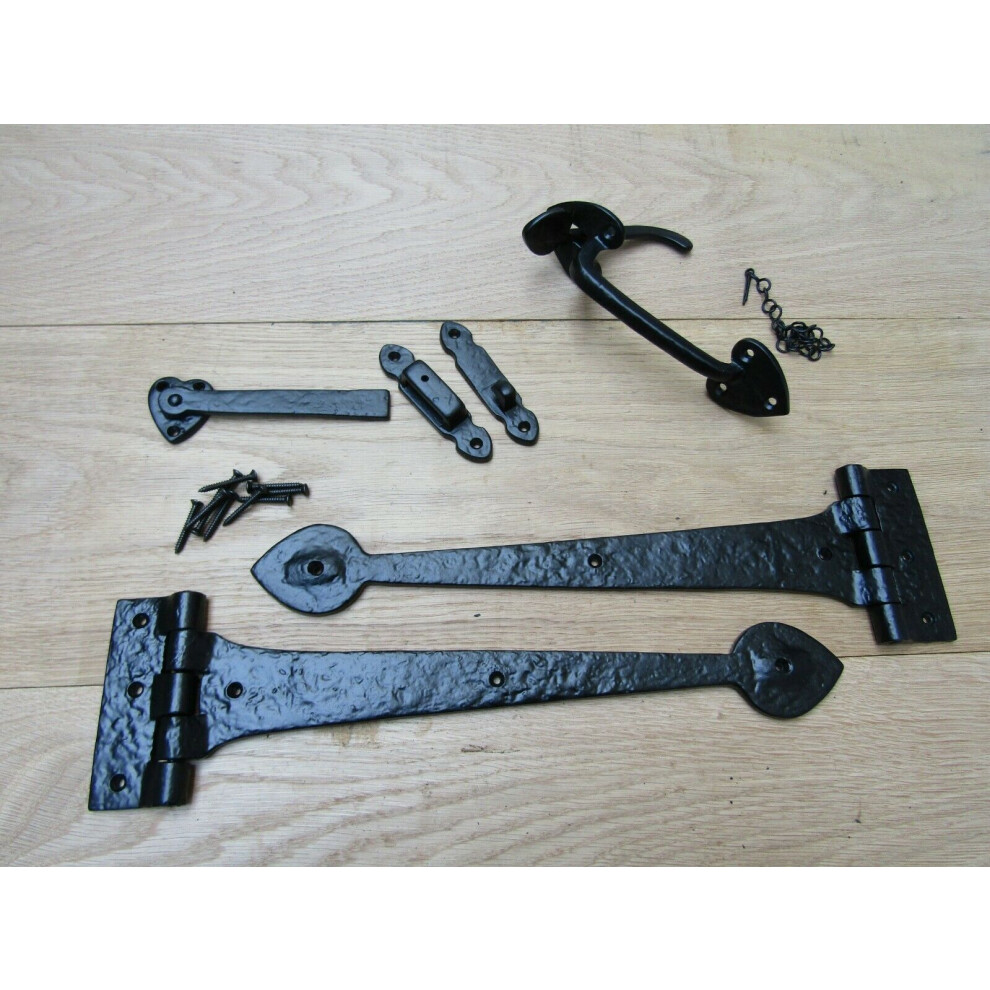 Set Of Cast Iron Spear Head 15" Hinge + 7" Thumb Latch Black Antique By Ironmongery World 5057067980399