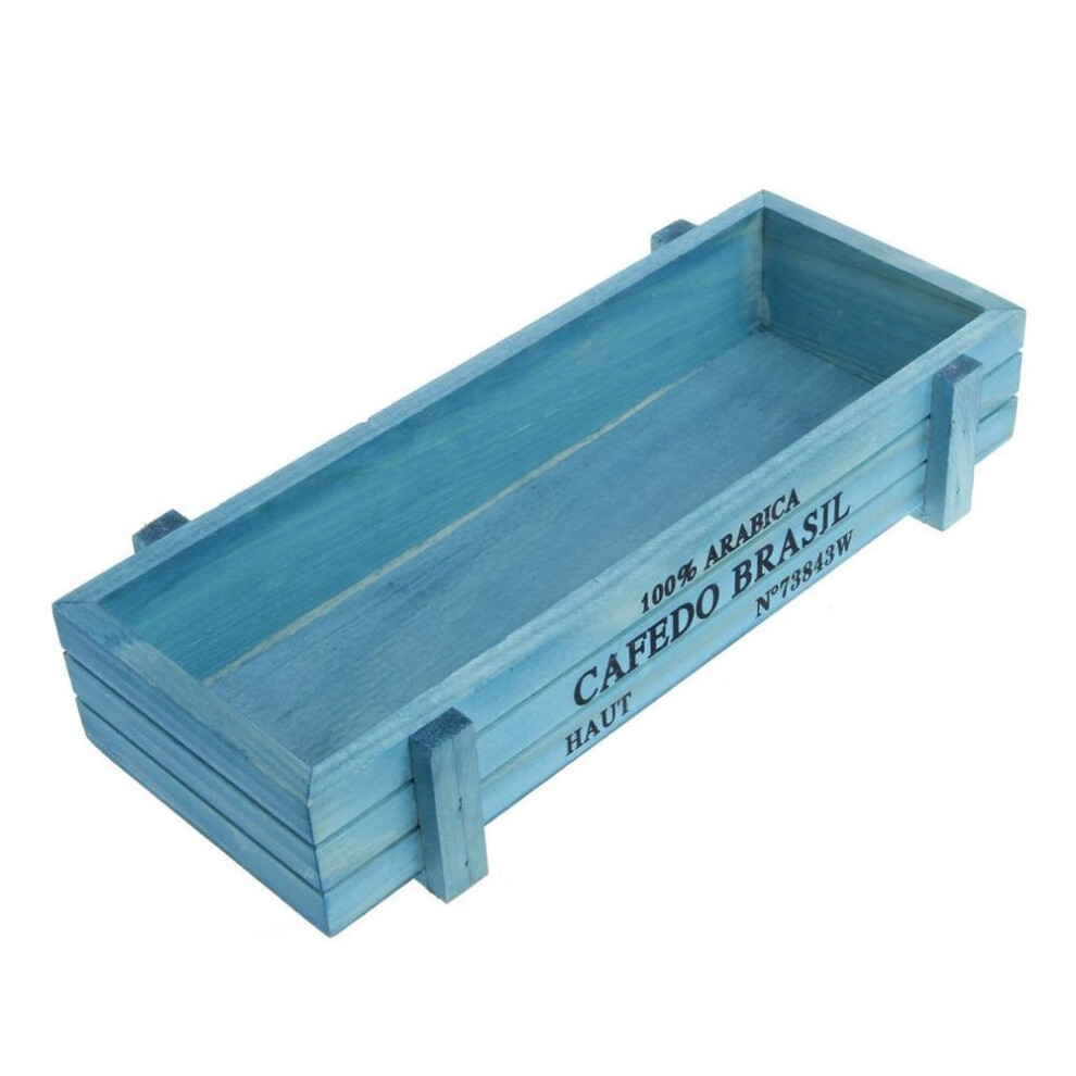 (blue) Garden Plant Pot Decorative Vintage Succulent Wood Boxes Crates Rectangle Wood Planters Flower Pot Gardening Decorations