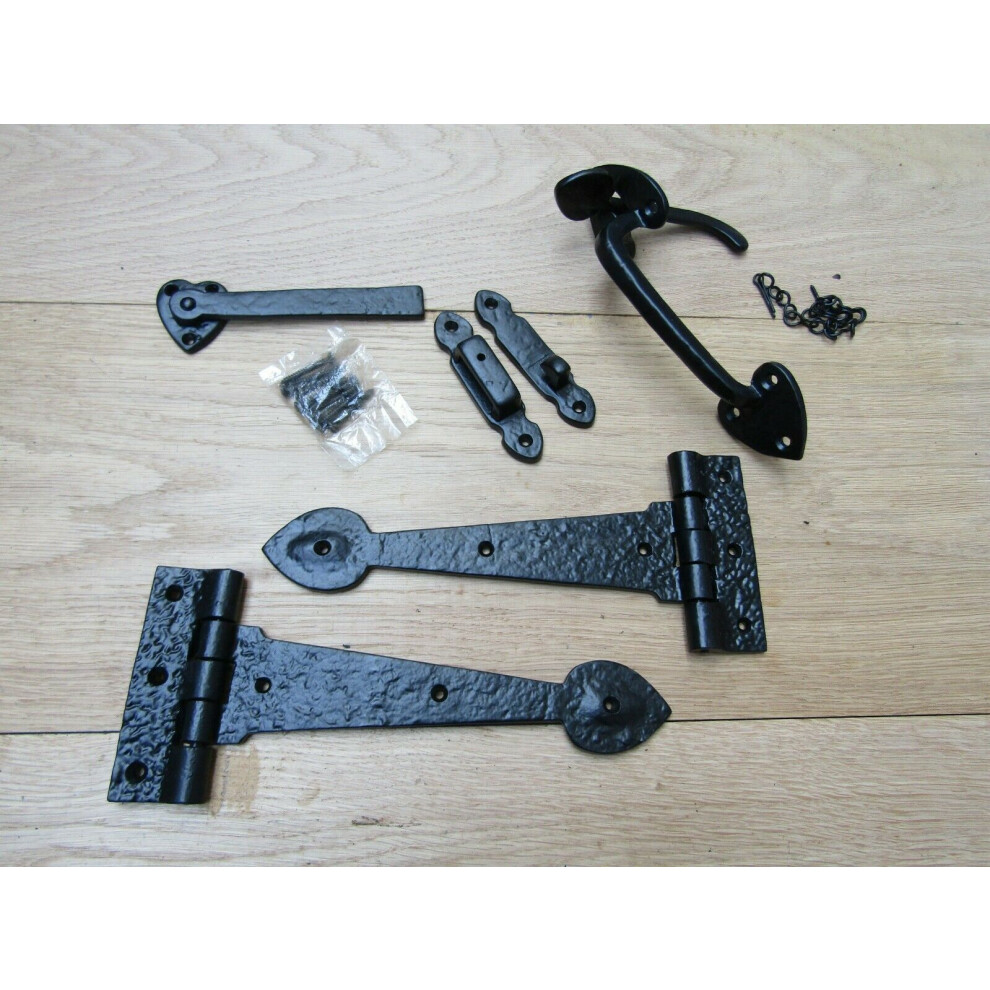 Set Of Cast Iron Spear Head 9" Hinge + 7" Thumb Latch Black Antique By Ironmongery World 5057067980368