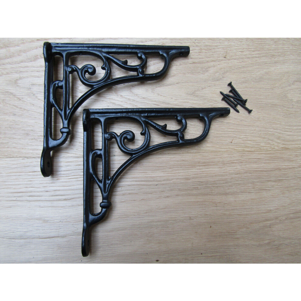 Pair Of 7" Victorian Scroll Shelf Brackets Black Antique By Ironmongery World 5057067354343