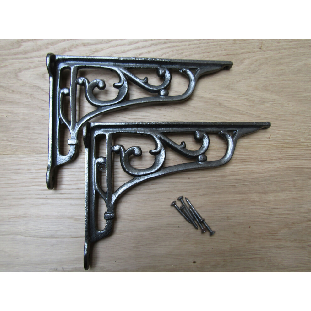 Victorian Scroll Shelf Brackets Antique Iron 9" - Pair 5057067933593