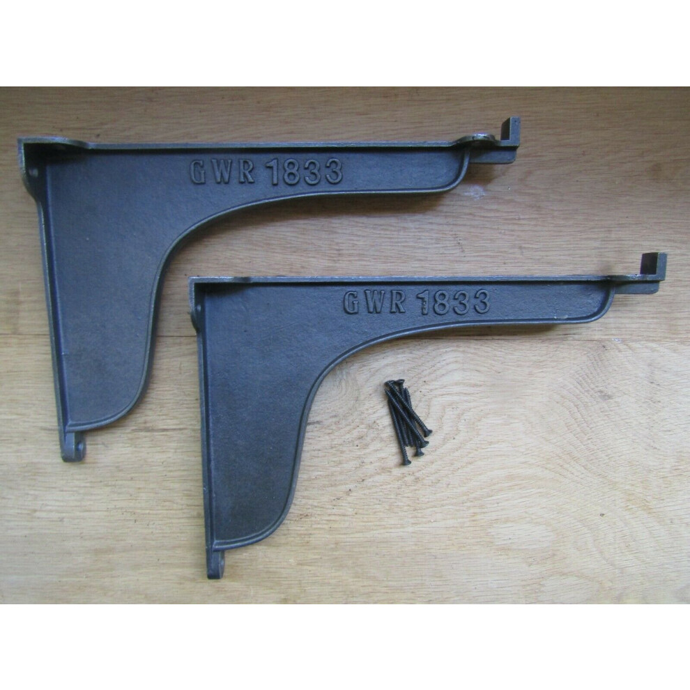 Gwr 1883 Lipped Shelf Brackets Antique Iron 12" - Pair 5055979702061