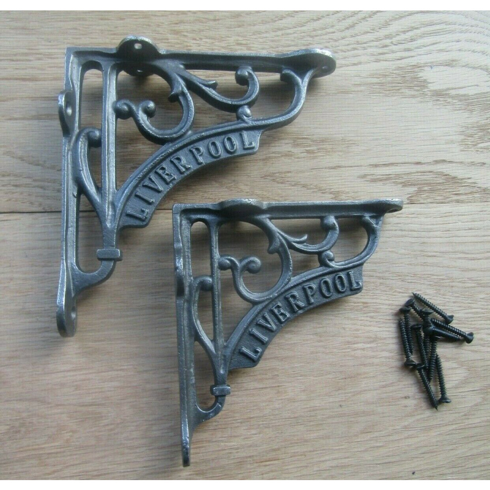 Liverpool Scroll Shelf Brackets Antique Iron 6" Pair 5055979744375