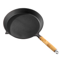 Garden Sanctuary 22cm Dia Cast Iron Frying Pan with Detachable Wooden Handle - Induction Safe, Flat Round Skillet