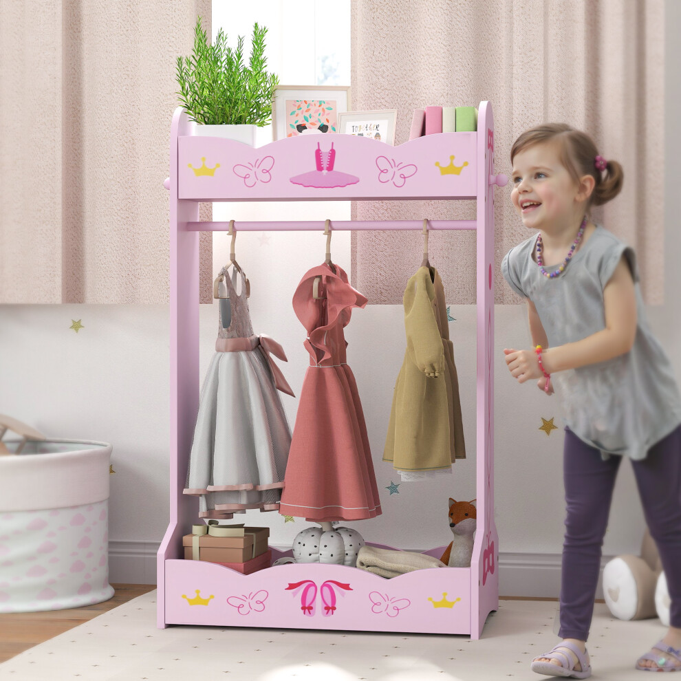 AIYAPLAY Kids Clothes Rail w/ Storage Shelves for Bedroom, Nursery, Pink