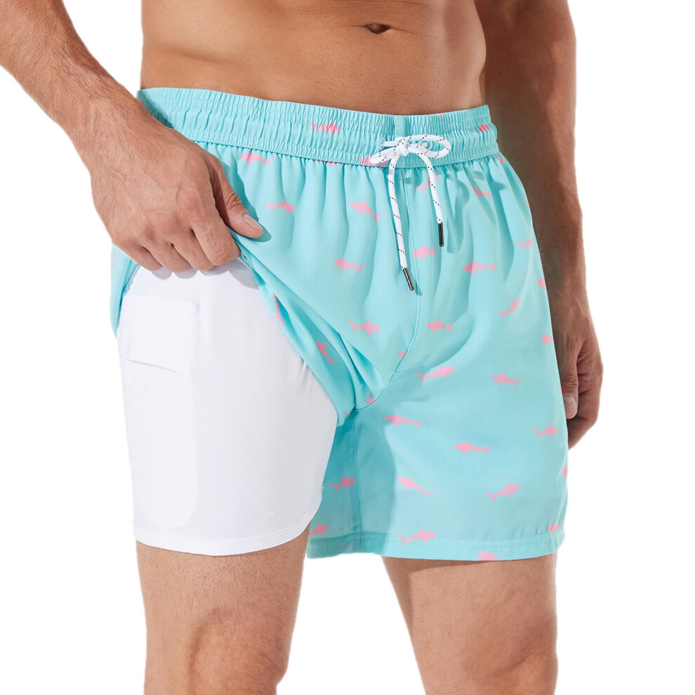 BRISIRA Maillot de bain pour homme à séchage rapide Short de bain extensible de 5 pouces avec doublure de compression Poche zippée