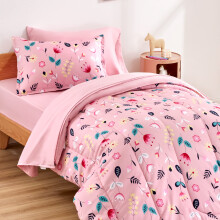 SLEEP ZONE Kids Twin Sengeseng Dynes?t - Super s?dt & bl?dt B?rnesenget?j 5 stykker S?t med Dynelagner Pudebetr?k & Sham (Pink Flower)