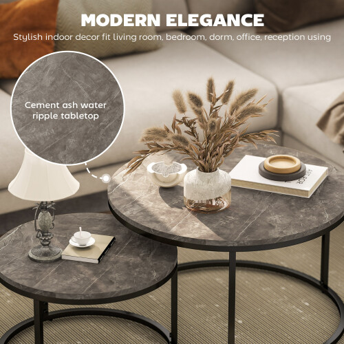 Homcom HOMCOM 2 Pcs Stacking Coffee Table Set Steel Frame, Marble Dark Grey 2