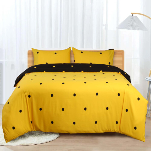 (Black & Yellow Dotted, King) Reversible Duvet Quilt Cover Floral Bedding Sets