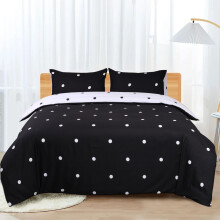 (Black & White Dotted, Double) Reversible Duvet Quilt Cover Floral Bedding Sets