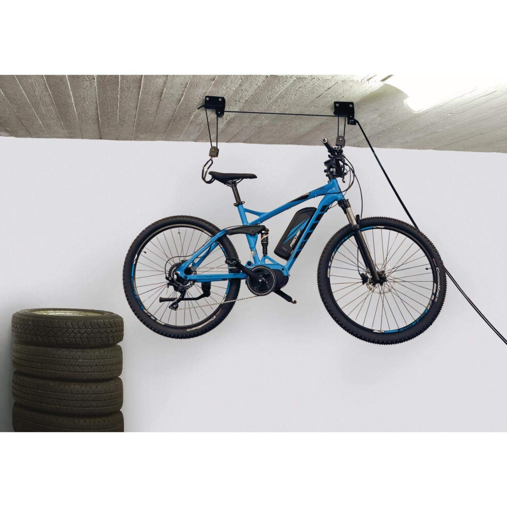 FISCHER Bicycle Lift Profi Plus | Load Capacity up to 57 kg | Bicycle Mount | Ceiling Mount for Bicycles and E-Bikes | Up to 4 m Ceiling Height |
