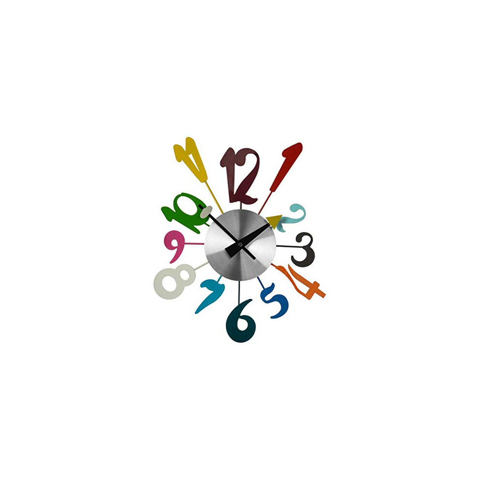 Premier Housewares Funky Numbers Wall Clock, Metal, Multi-Colour, 5 x 34 x 38 cm