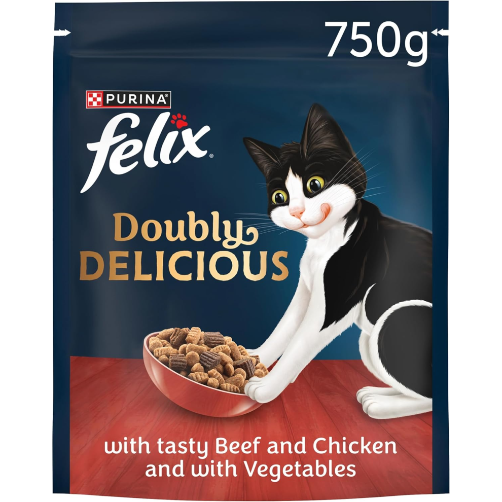 Felix Doubly Delicious Beef Chicken & Vegetables Dry Cat Food 4X750g
