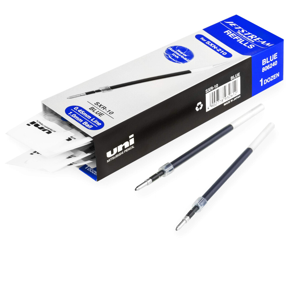 Uni-Ball Jetstream SXN-210 Retractable Pen Refills - 1.0mm Nib - Gel Ink - Blue Ink - Pack of 12