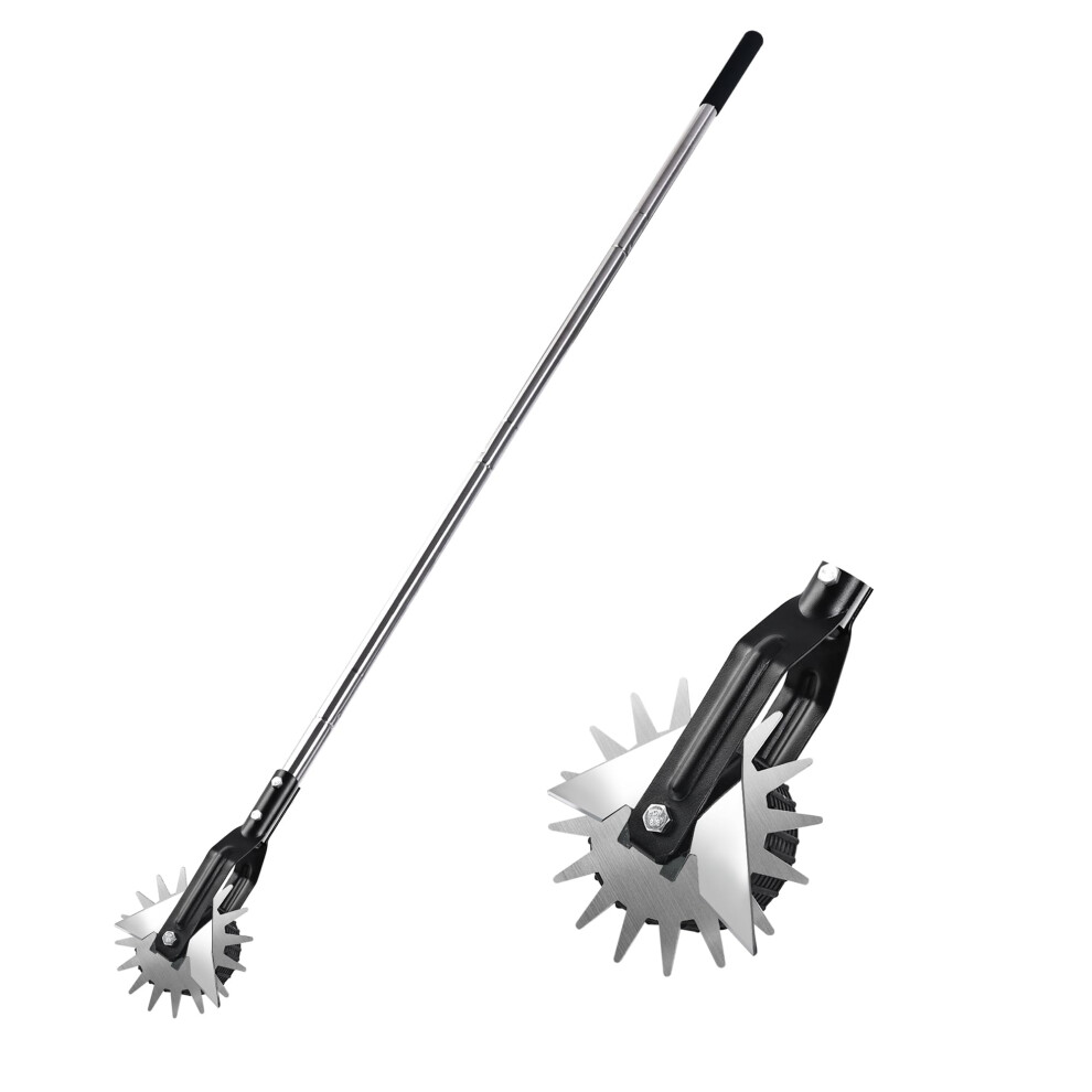 BARAYSTUS Wheel Rotary Edger, Rotary Shear, Sidewalk Manual Lawn Edger, Strong 3 Sections Stainless Steel Handle with Cushion Grip, 149 cm