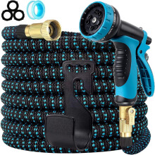Expandable Garden Hose Pipe 100FT/30M, Upgraded Expanding Water Hose with 10 Function Spray Nozzle Gun, 3-Layer Latex Core, 1/2" & 3/4" Solid Brass
