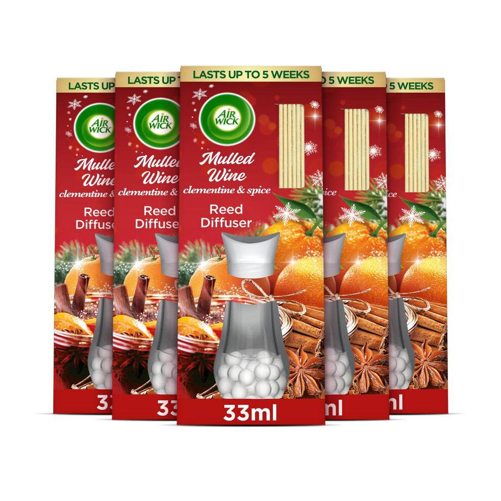 Airwick Essential Oils Reed Diffuser Air Freshener Mulled Wine Scent, 5 Bottles X 30 ml