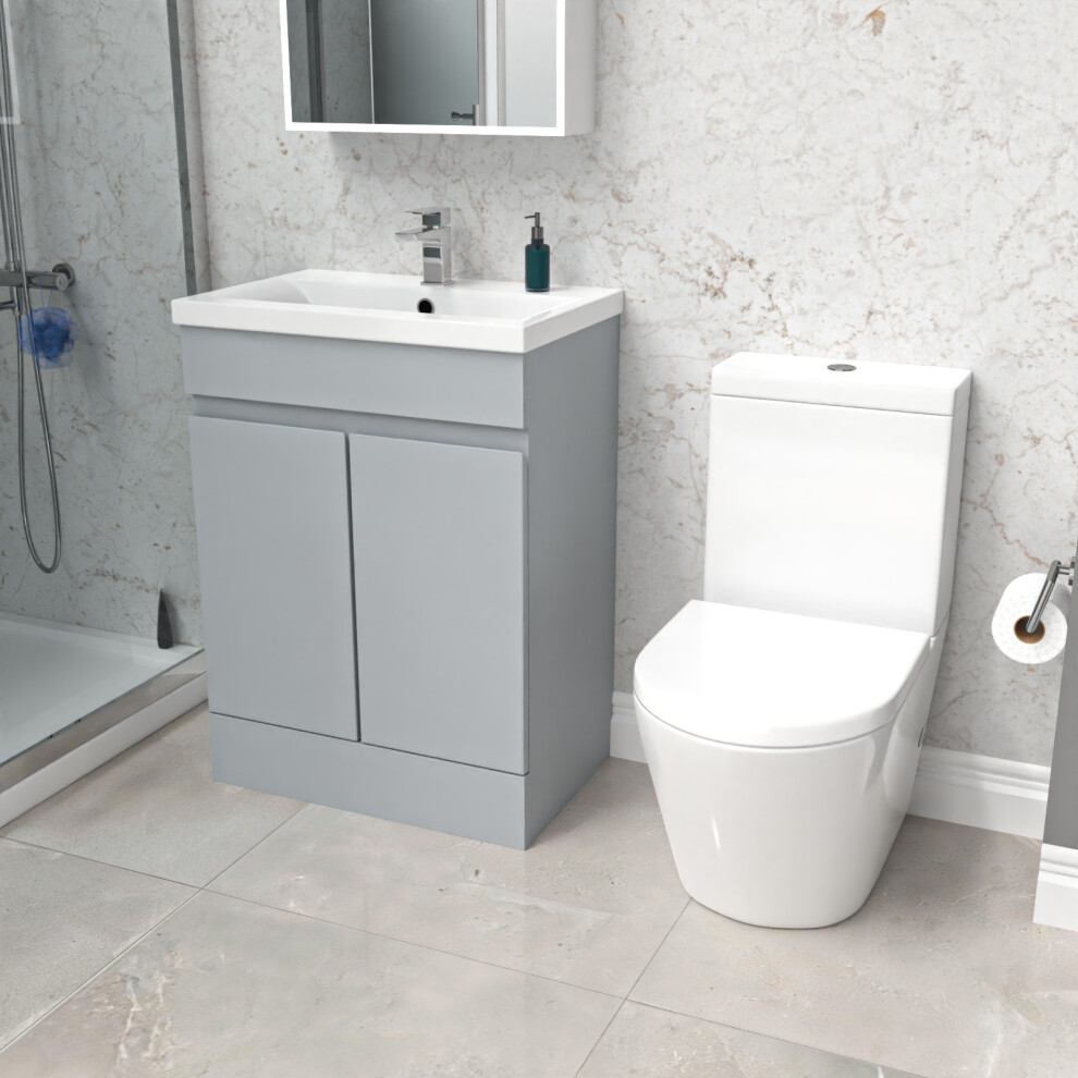 Nes Home Matte 600Mm Freestanding Basin Vanity & Close Coupled Toilet Grey