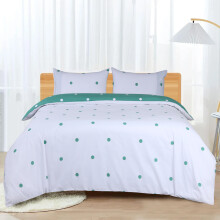 (White & Green Dotted, Super King) Reversible Duvet Quilt Cover Floral Bedding Sets