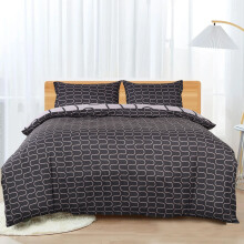 (Black & Grey Wave, Double) Reversible Duvet Quilt Cover Floral Bedding Sets