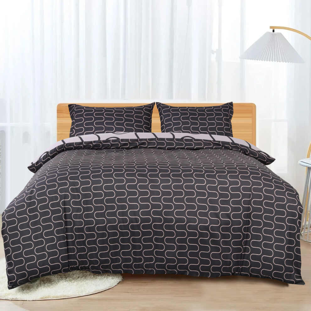 Photos - Other Textiles Reversible Duvet Quilt Cover Floral Bedding Sets Grey 5059060098750(Black & Grey Wave, Double)
