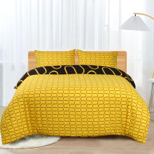 (Black & Yellow Wave, Double) Reversible Duvet Quilt Cover Floral Bedding Sets