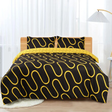 (Black & Yellow Wave, King) Reversible Duvet Quilt Cover Floral Bedding Sets
