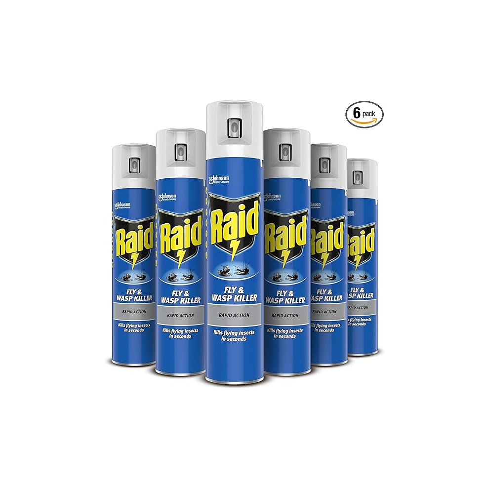 Raid Rapid Action Fly & Wasp Killer, Fly Killer Spray For Indoor Use, Pack of 6 (6 x 300ml)