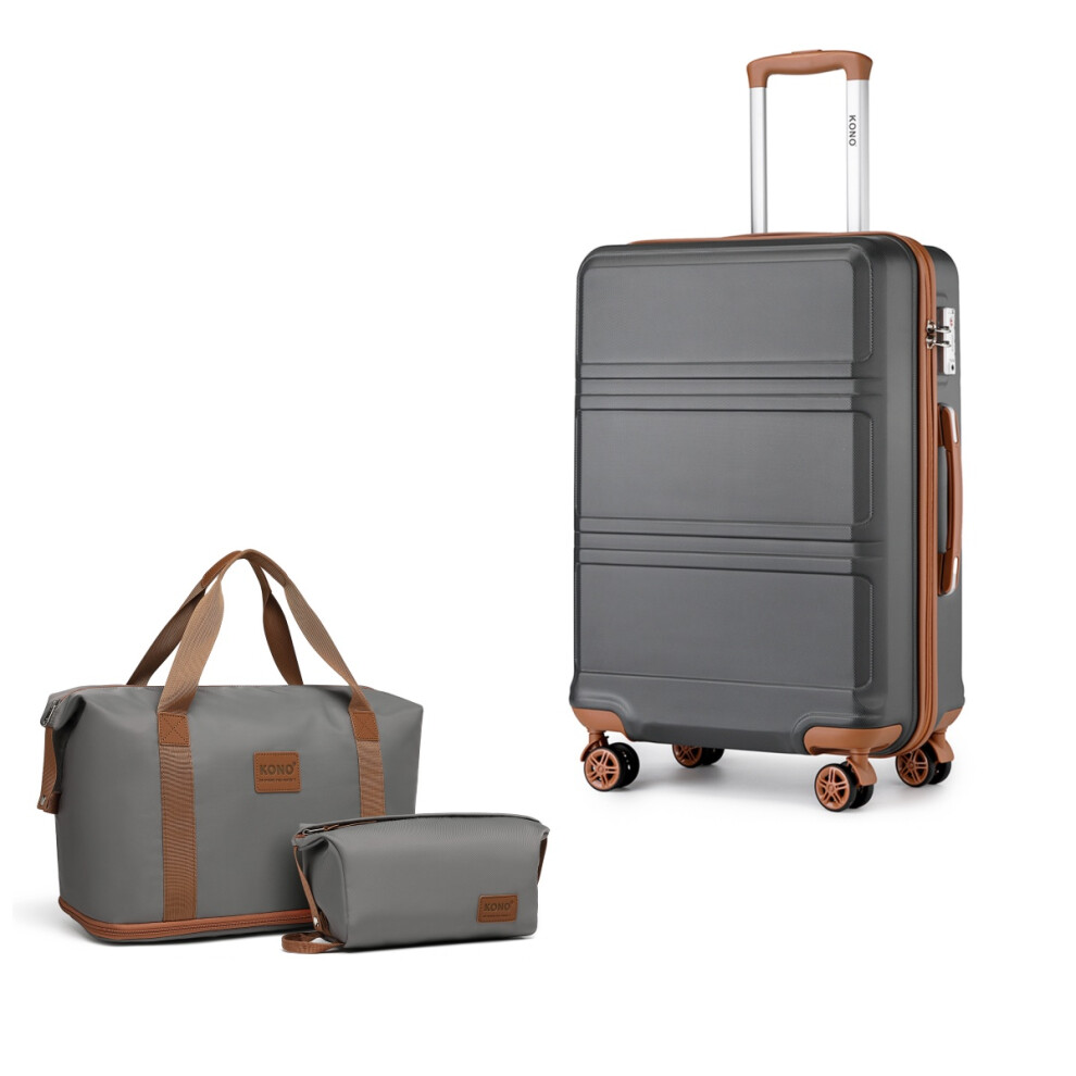 (Grey Brown, 28 inch + travel bag) KONO 5PCS Travel Set 20/24/28 Inch ABS Hard Shell Suitcase And Duffel Bags-image-OPC-PGNRTNH-NEW