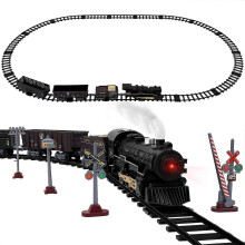 (As show, One size) TOYANDONA Kids Train Set Battery Powered Model Train Toys 4 Sections Train with Locomotive Cargo Vehicles Educational Plaything