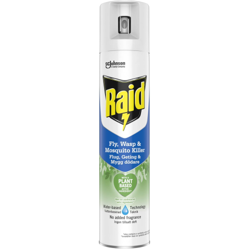 Raid Plant Based Wasp & Mosquito Killer, Aerosol Fly Killer Spray For Indoor Use, Made with Naturally Derived Botanical Ingredients, 300 ml