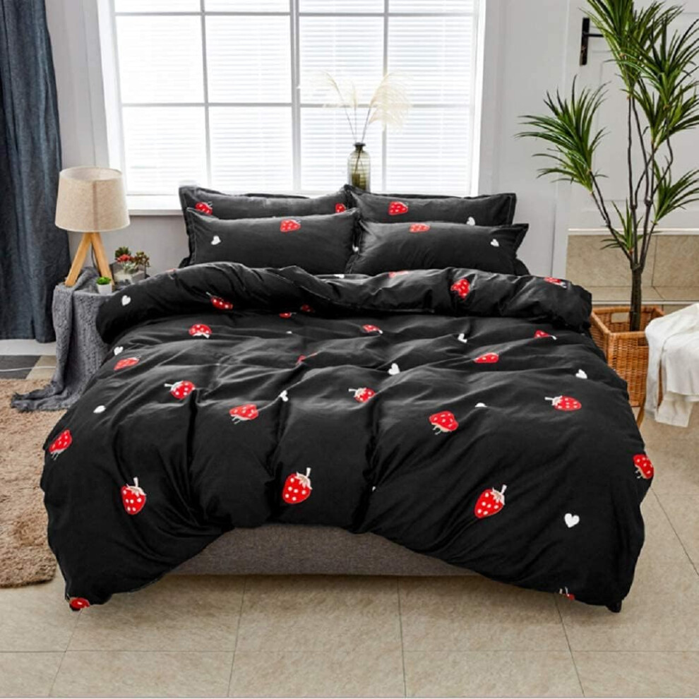 (Single(No Comforter), Multi 05) Homewish Strawberry Duvet Cover Set Double Red Strawberry Print Bedding Set Fruit Theme Comforter Cover Set For Kids Boys Girls Teens Black Reversible