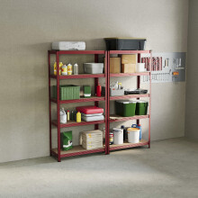 (Red, 2 Bay) 5 Tier Heavy Duty Adjustable Steel Garage Shelving