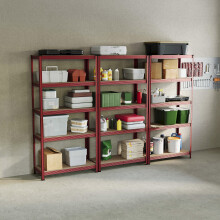 (Red, 3 Bay) 5 Tier Heavy Duty Adjustable Steel Garage Shelving
