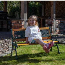 Kids 2 Seater Wooden & Cast Iron Garden Patio Childrens Bench with Animal Design