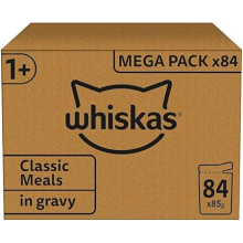 whiskas 1+ Adult Classic Selection in Gravy 84 Pouches, Adult Wet Cat Food, Megapack (84 x 85 g)