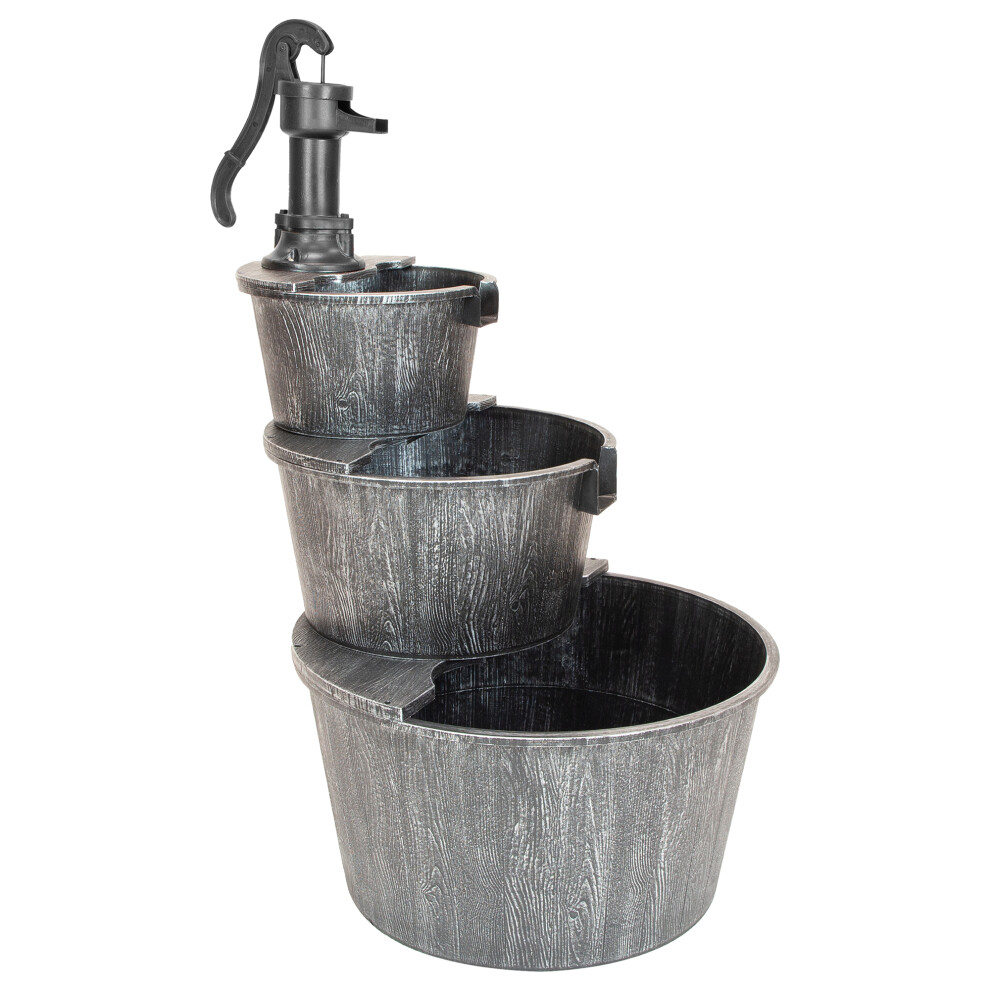Gardenkraft 21409 3 Tier Barrel Fountain / Cascading Water Feature Silver