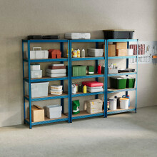 (Blue, 3 Bay) 5 Tier Heavy Duty Adjustable Steel Garage Shelving